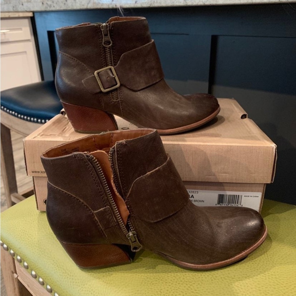 Brand New Kork-Ease Women's Isa Dark Brown Leather Ankle boots Sz 6.5US,37EUR